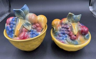 2~ Vintage Shawnee Yellow Bowls With Fruit Laden Lids * USA 83 & 84
