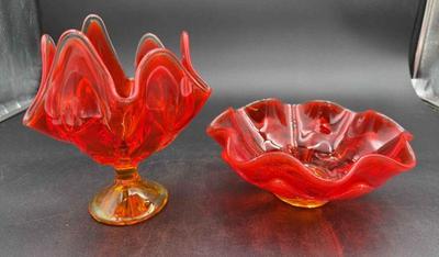 EXQUISITE Mid Century Red Fluted Vase & Bowl * Believe To Be MCM Viking Compotes?
