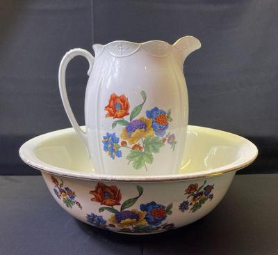 Vintage Rubian Art Pottery England Wash Bowl / Pitcher * Ceramic
