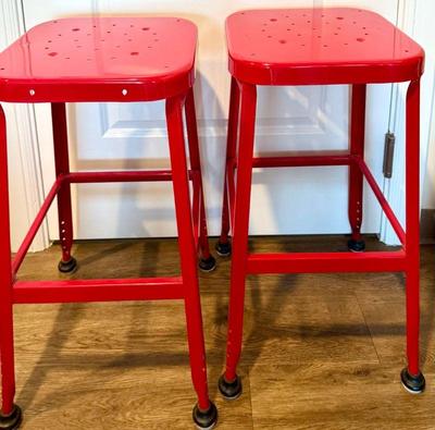 Counter stools red metal set of 2