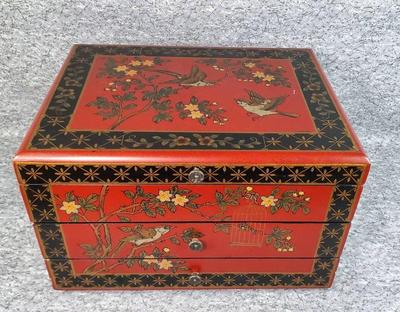 Asian lacquered wood flatware storage chest