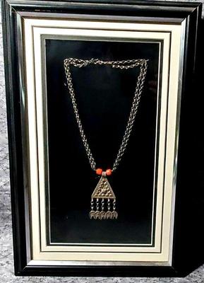 Framed vintage sterling ethnic or tribal necklace