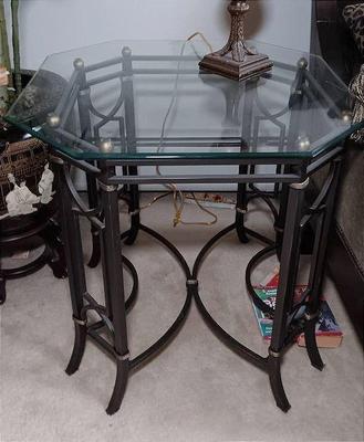 Glass top metal end table