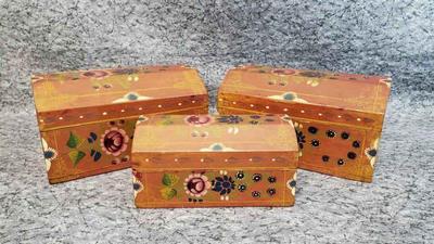 Vintage hand painted lacquered wood boxes