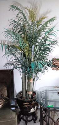 Asian ceramic planter stand, faux bamboo