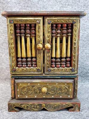 Antique hand painted wood asian jewelry chest