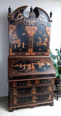 Chinoiserie decorated drop front secretary