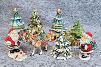 Enameled brass christmas trinket boxes candles