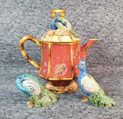 Tracy porter artisan road peacock teapot salt & pepper