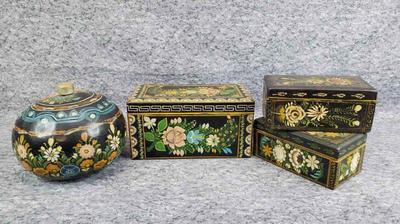Hand painted lacquered wood keepsake boxes