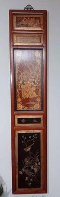 Asian antique carved wood gilt scholar motif art panel