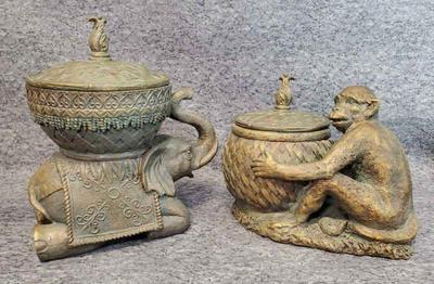 Monkey and asian elephant catch all pots