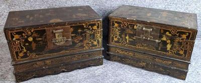 Vintage asian wooden pillow boxes