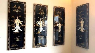 Vintage hanging asian art set of 4