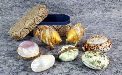 Seashell and fish trinket pill boxes