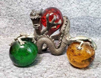 Dragon lizard and frog art glass decor
