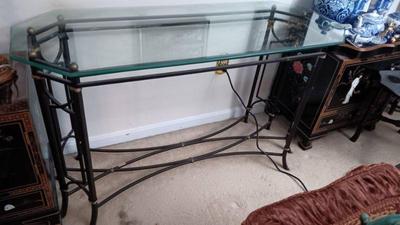 Asian glass top console or sofa table