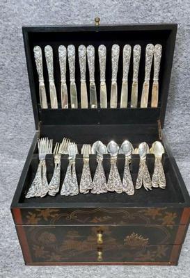 Godinger olde bouquet silver plated flatware with asian chest