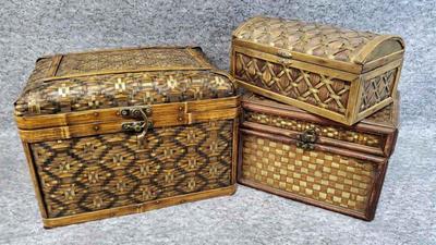 Wicker metal and wood keepsake boxes