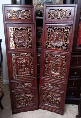 Asian carved wood art panels with coa