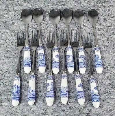 Spode blue italian dessert spoons and pastry forks