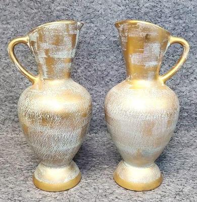 Pair of vintage stangl pottery gold pitchers