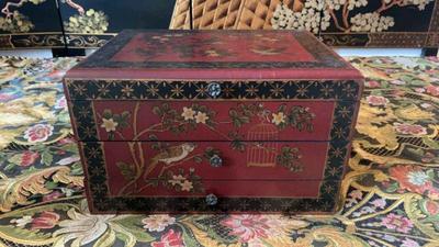 Oriental accent wooden flatware chest