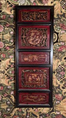 Antique asian carved wood art panel