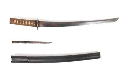 Lot 2 japanese wakizashi short sword w kozuka & scabbard
