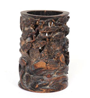 Lot 327 chinese wood carved brush holder