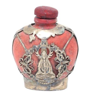 Lot 228 chinese soft stone carved snuff bottle wsilver