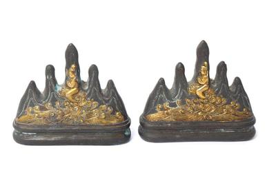 Lot 334 chinese metal mountain peak brush holders