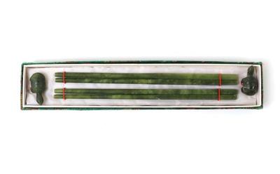 Lot 291 lovely set of chinese jade chopsticks turtle holders