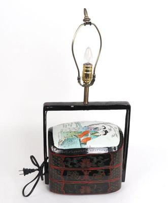 Lot 392 vintage chinese lacquered and porcelain lamp