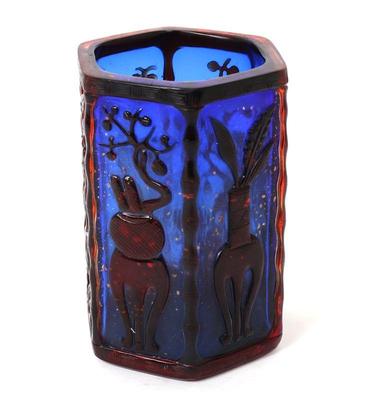 Lot 344 chinese blue peking glass wred highlights