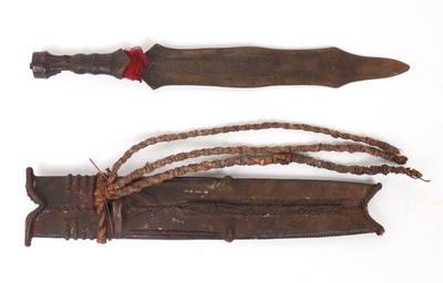 Lot 56 african salampasu 5 point sword w scabbard