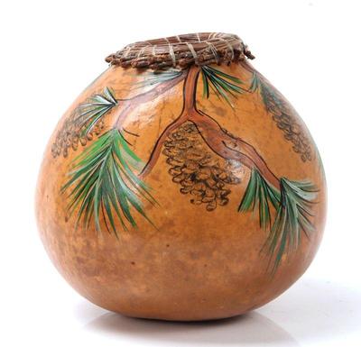 Lot 486 folk art painted gourd storage vessel