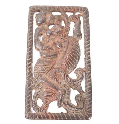 Lot 330 bronze chinese plaque rider on tiger