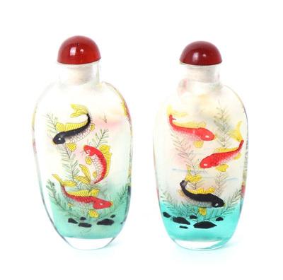 Lot 247 pair of chinese reverse painted glass snuff bottles koi fish