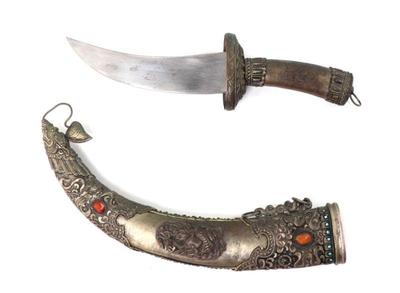 Lot 31 ornate silver stone inset knife & scabbard