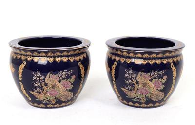 Lot 395 pair of lovely chinese dark blue planters