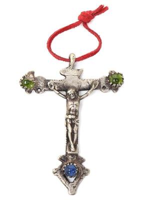 Lot 96 heavy jeweled sterling silver crucifix pendant 18th c.