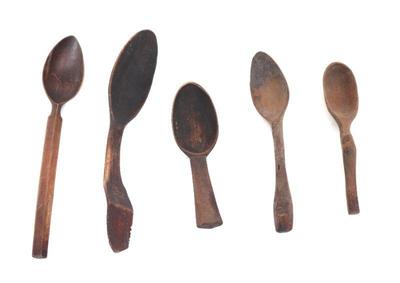 Lot 454 group of five various wood carved ifugao spoons