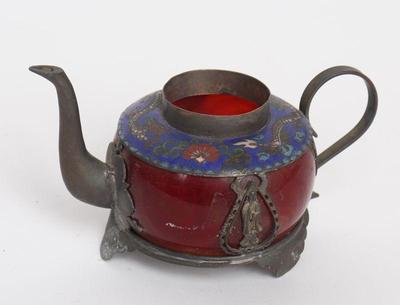 Lot 342 chinese hardstone and cloisonne teapot