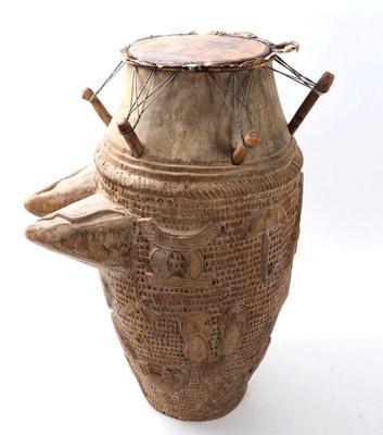 Lot 327 large early wood carved african ntan drum