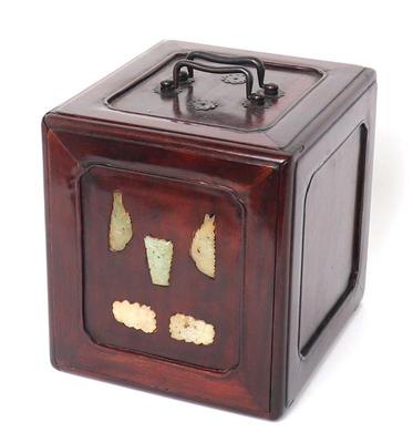 Lot 181 chinese heavy hardwood jewelry box jade & stone appliques