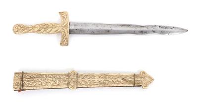 Lot 28 ceremonial bone relief carved dagger scabbard, mid 19th c.