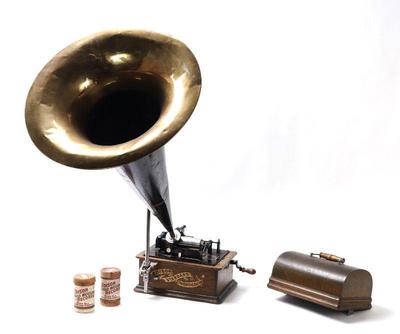 Lot 221 antique original edison phonograph military 8th n y.g., 1898