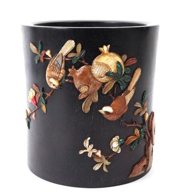 Lot 272 gorgeous heavy chinese wood inlayed brush pot