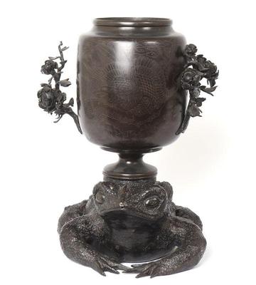Lot 243 japanese bronze toad incense koro vase meiji period 1868 1912